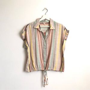 Keep In Touch Pastel Stripe Tie Front Button Up Shirt Size Small